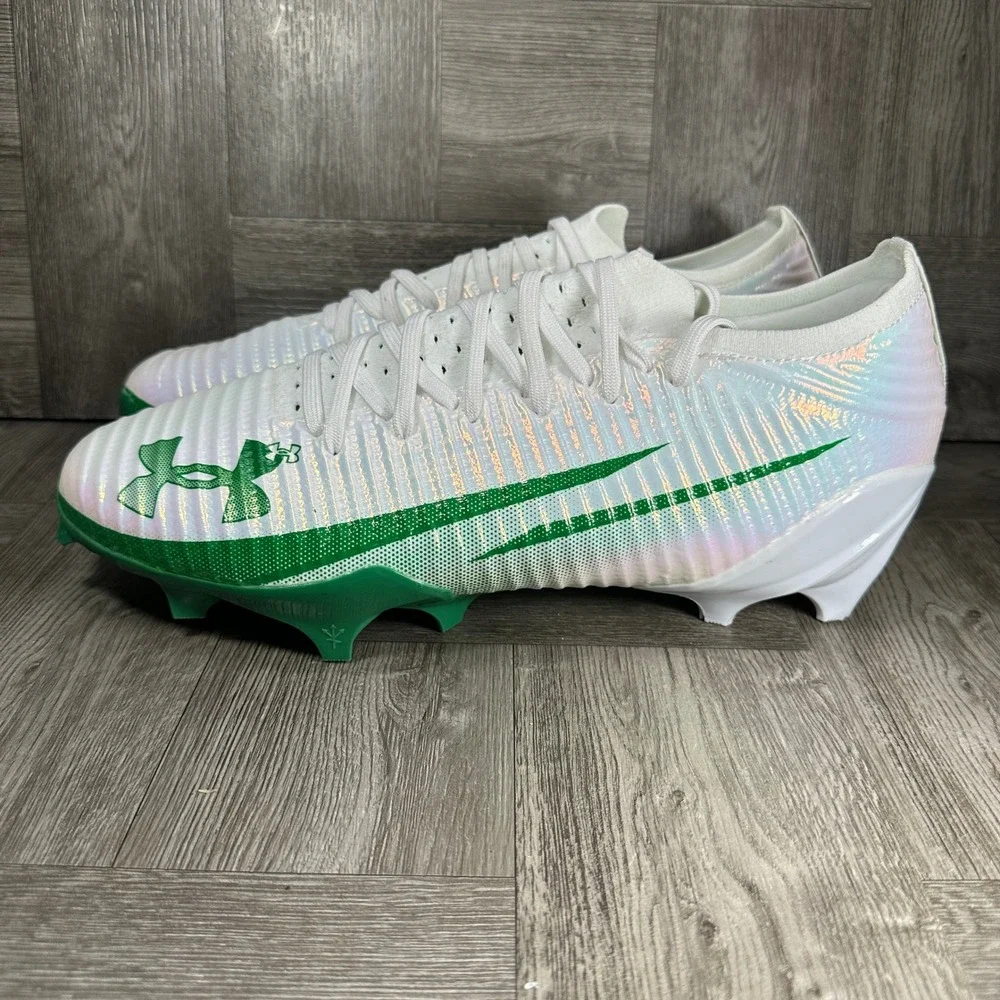 Under Armour Blur Pro Mens 11.5 White Green Football Cleats 3028220-107